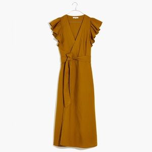 Madewell Linen-Blend Ruffle-Sleeve Wrap Midi Dress Size XS